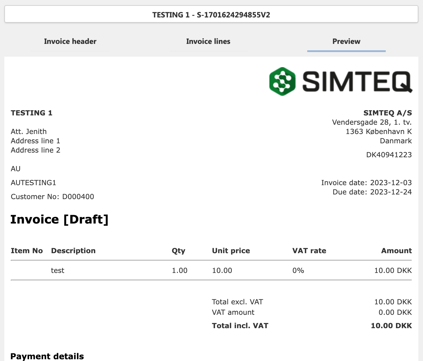 A screenshot of a invoice